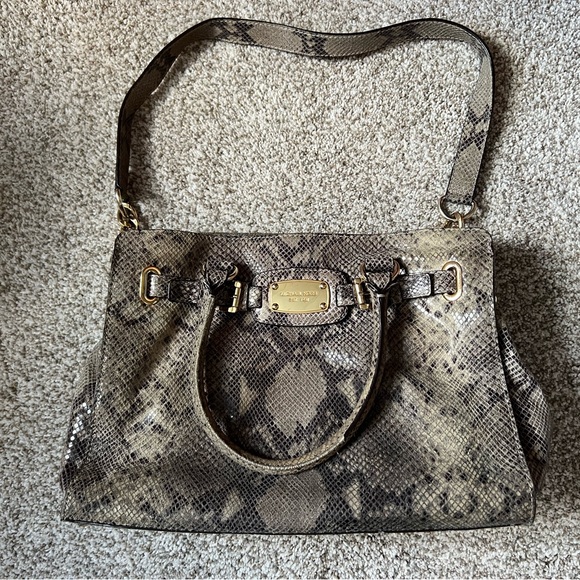 Michael Kors Taupe Brown Snake Skin Gold Hardware Purse Shoulder Bag - Picture 1 of 10